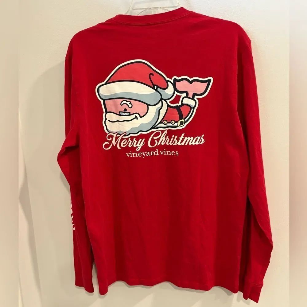 Vineyard Vines Men's Red Long Sleeve Tee Merry Christmas
